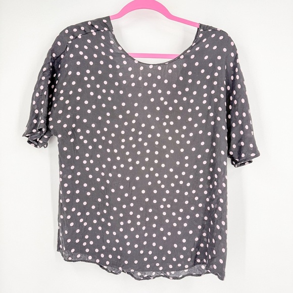 Zara black and pink polka dots Relaxed Short Sleeve Blouse - Picture 1 of 4